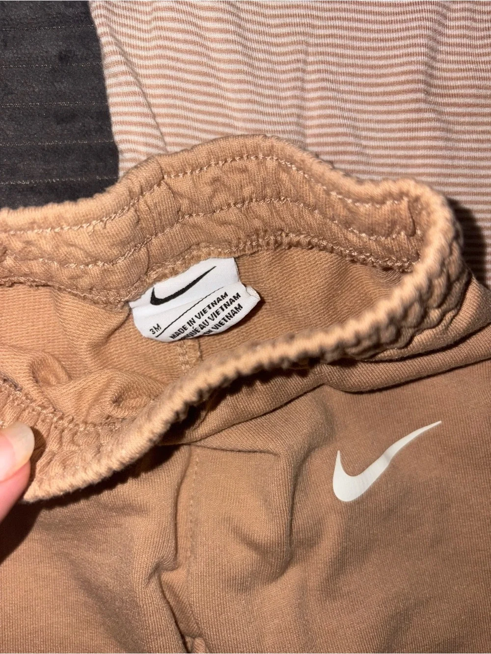 Nike Infant Striped Bodysuit in Light Tan and White